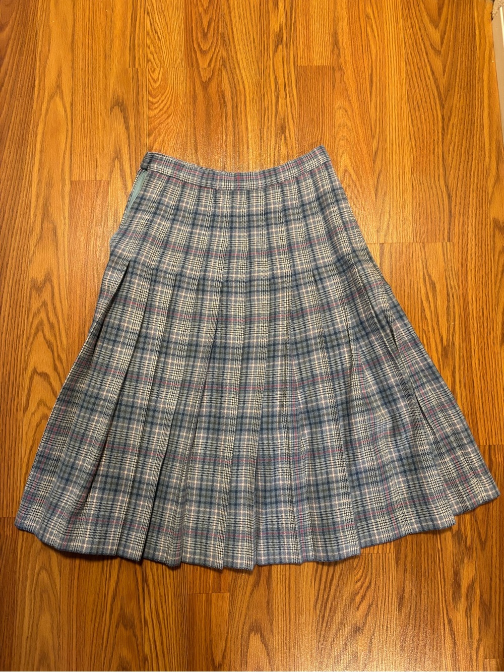 Pendleton Blue Plaid Pleated Wool Skirt | Made in USA | Size S